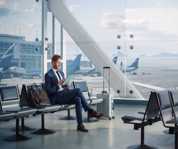 Forretningsmand venter på et privatfly